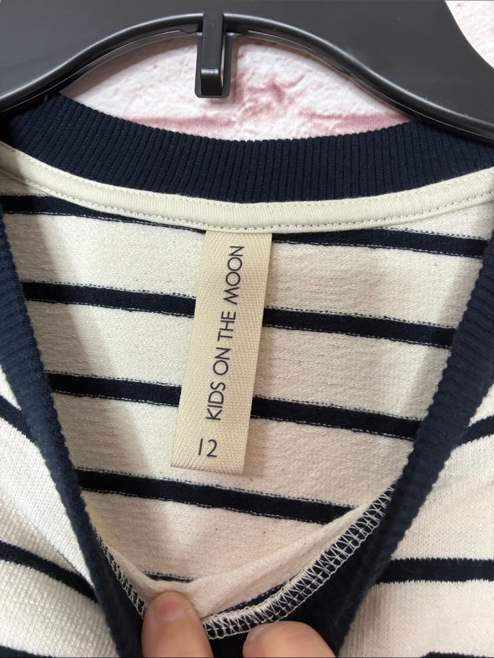 Kids on the Moon Puffed Striped Sweatshirt Navy/Cream EUC Size 12 - Picture 5 of 8